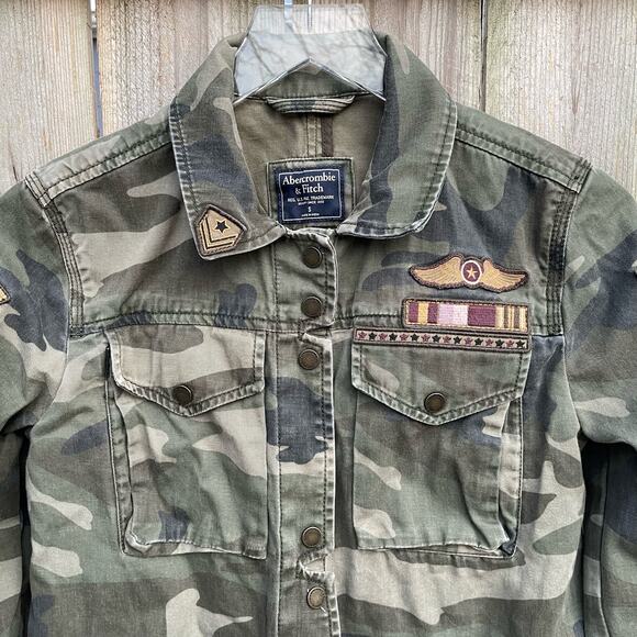 Abercrombie Camo Military Jacket Womens Patch Utility Casual Coat Green Small - Picture 3 of 14